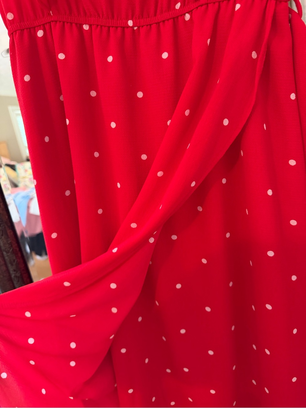 Red Polka Dot Ruffle Midi Dress - Women's Effortless Day-to-Evening Style - Picture 13 of 14